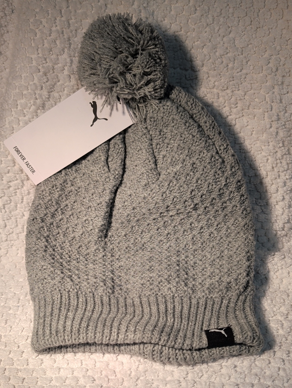 Puma Light Gray Knit Pom-Top Beanie